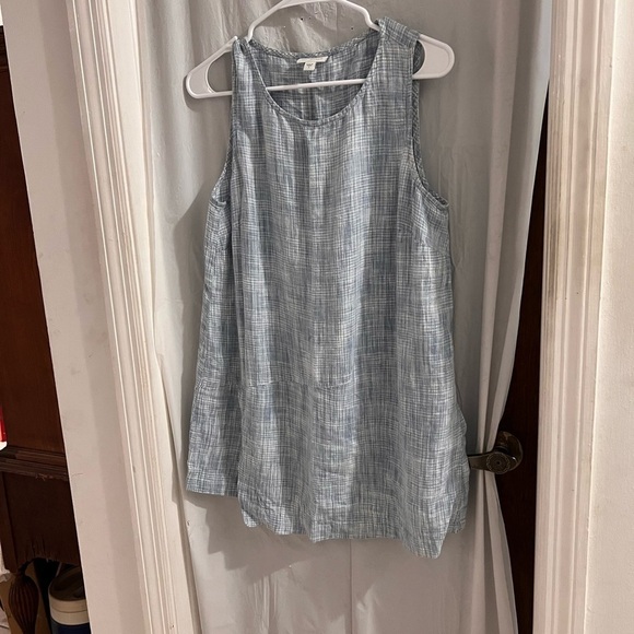 J Jill linen blue white sleeveless tunic 100% linen asymmetric hem size s - Picture 2 of 7